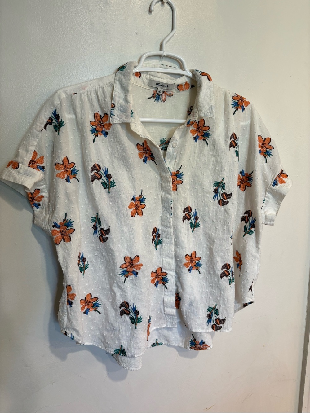 Madewell Women’s White Floral Hawaiian Cotton button-Up Shirt size large - Picture 2 of 4